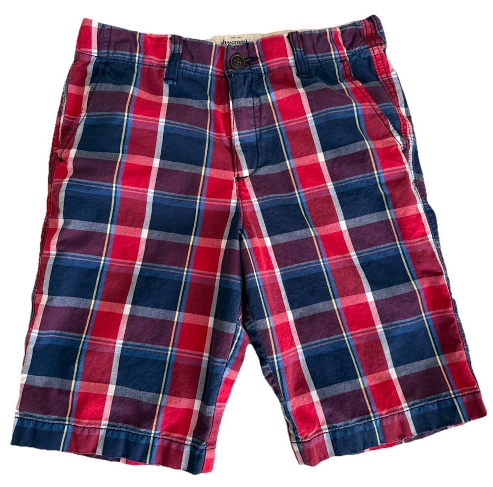 abercrombie kids Y2K Red White Blue Yellow Plaid Cotton Shorts Size 16